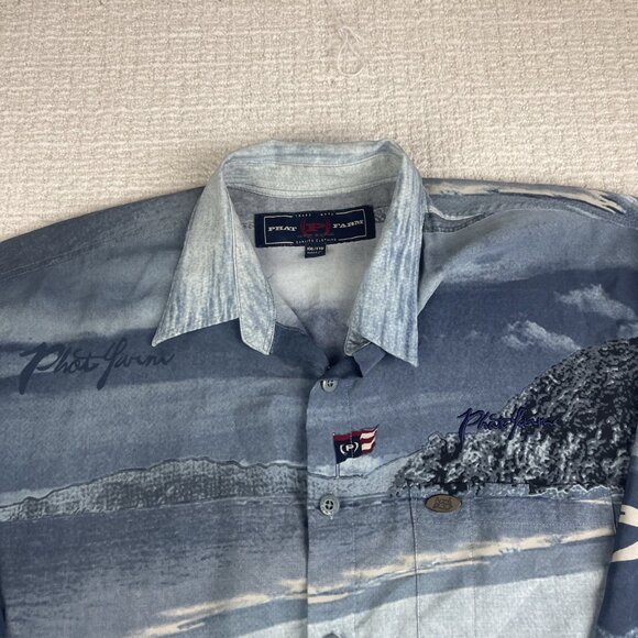 Vintage Phat Farm AOP Sea Coast Line Button Shirt Mens 2XL Streetwear Blue Y2K - Picture 6 of 16